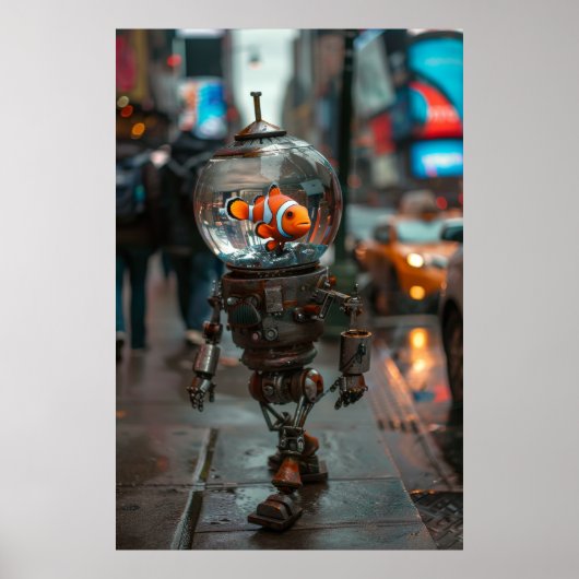 Uniek robotontwerp - Fish Bowl Head Poster (Voorkant)