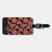 Uniek Rode Floral-bloesonmonogram | Bagagelabel (Voorkant horizontaal)