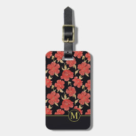 Uniek Rode Floral-bloesonmonogram | Bagagelabel