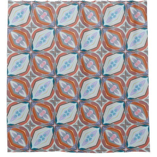 Uniek roest, Blauwgroen, lichtblauw & roze patroon Douchegordijn (Voorkant)