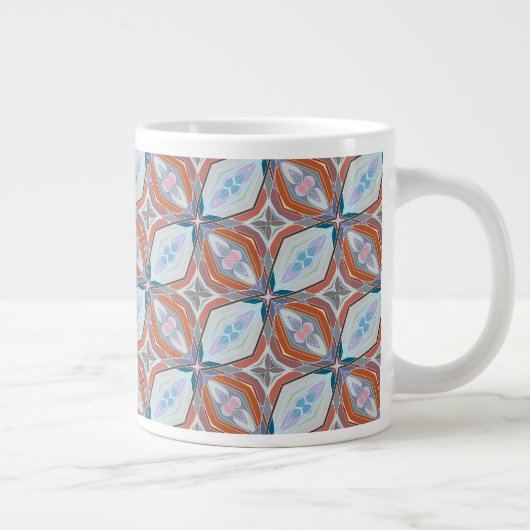 Uniek roest, Blauwgroen, lichtblauw & roze patroon Grote Koffiekop (Rechts)