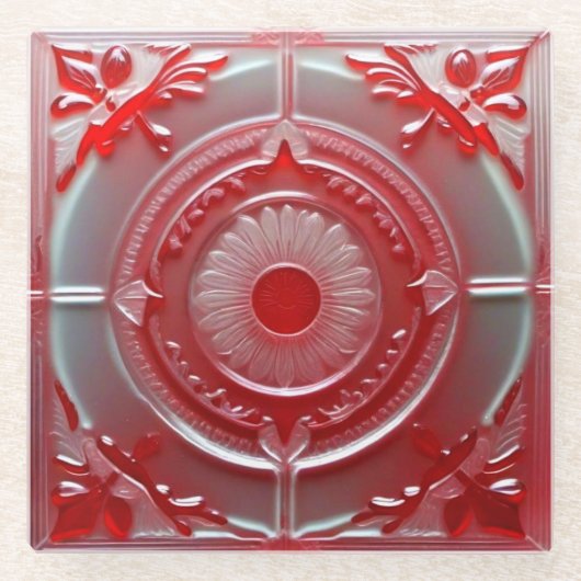Uniek rood glas Onderzetter (Voorkant)