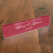 Uniek rood karmijnscript, klassiek handschrift naambordje (Zijkant)