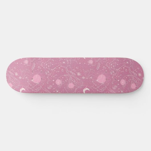 Uniek Roze Astrologie Design Skateboard (Horizontaal)