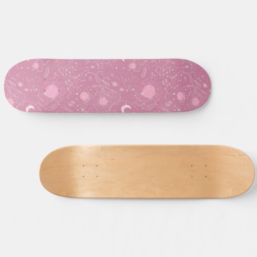 Uniek Roze Astrologie Design Skateboard (Horizontaal)