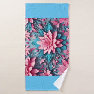 Uniek roze blauw bloemmotief ontwerp bad handdoek