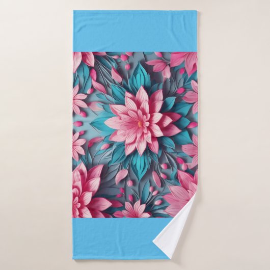 Uniek roze blauw bloemmotief ontwerp bad handdoek (Badhanddoek)