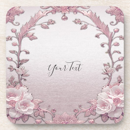 Uniek Roze Bloemen Hard Plastic onderzetter (Voorkant)