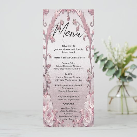 Uniek Roze Bloemen Trouwmenu Menu (Staand voorkant)