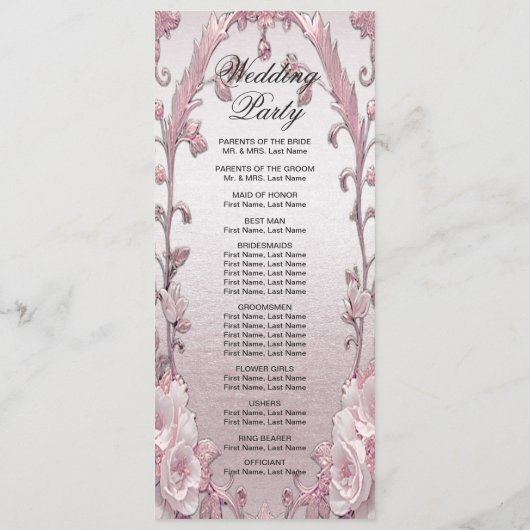 Uniek roze bloementrouwprogramma programmakaart (Achterkant)