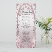 Uniek roze bloementrouwprogramma programmakaart (Staand voorkant)