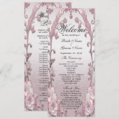 Uniek roze bloementrouwprogramma programmakaart (Voorkant / Achterkant)