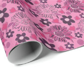 Uniek roze bloemmotief cadeaupapier (Rol Hoek)