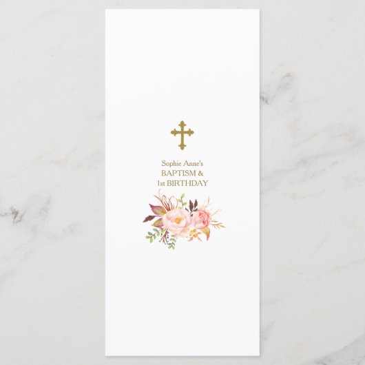 Uniek Roze bloesem, eerste verjaardag & baptisme Menu (Achterkant)