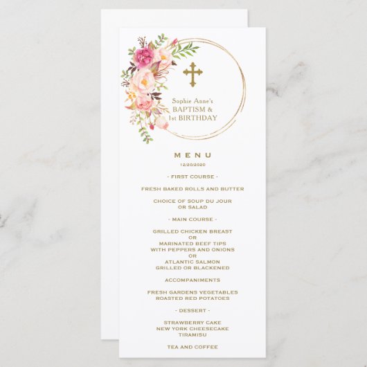 Uniek Roze bloesem, eerste verjaardag & baptisme Menu (Voorkant / Achterkant)