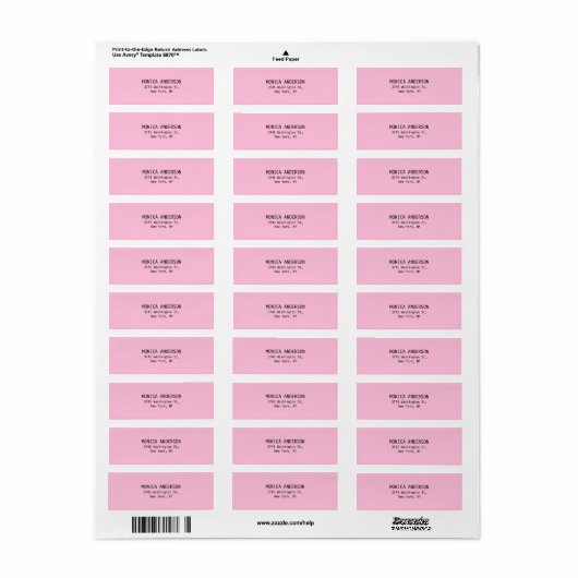 Uniek Roze Duidelijk Modern Terugkeeradresetiket Etiket (Full Sheet)