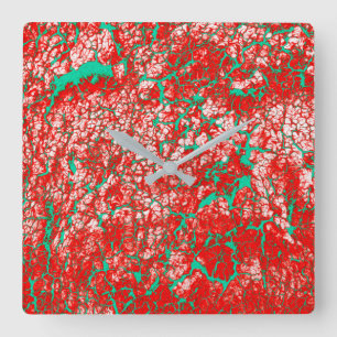 Uniek Roze rood groen Abstract patroon Vierkante Klok