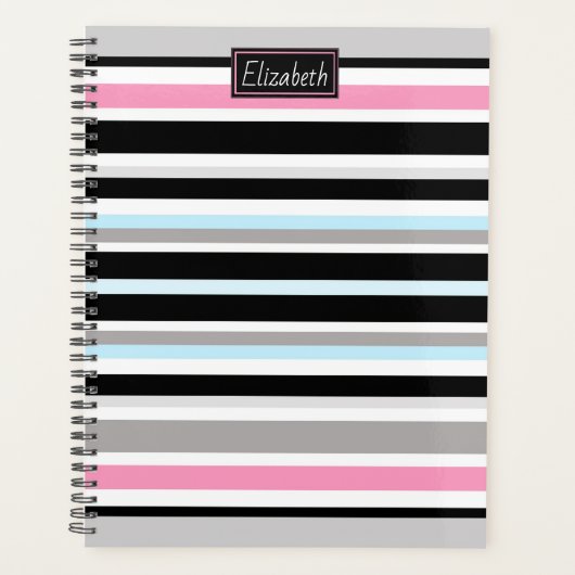 Uniek roze zwart Stripes patroon op maat Planner (Voorkant)