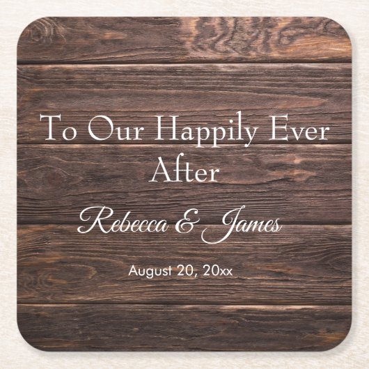 Uniek rustiek hout gelukkig ooit daarna kartonnen onderzetters (Voorkant)