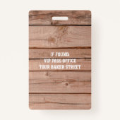 Uniek Rustiek Houten Concert All Access Pass VIP Badge (Achterkant)