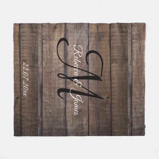 Uniek Rustisch Patroonmonogram script, aangepast Fleece Deken (Voorkant (Horizontaal))