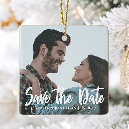 Uniek Save the Date Verloving Foto Kerst Keramisch Ornament