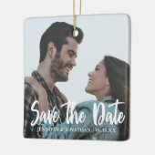 Uniek Save the Date Verloving Foto Kerst Keramisch Ornament (Links)