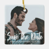 Uniek Save the Date Verloving Foto Kerst Keramisch Ornament (Voorkant)