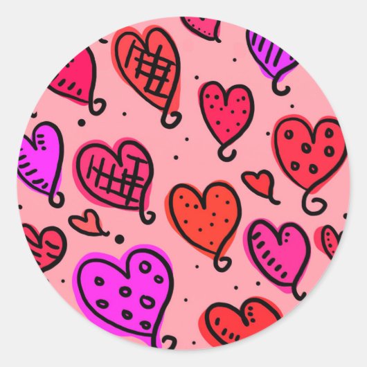 Uniek Schattige hartpatroon Ronde Sticker (Voorkant)