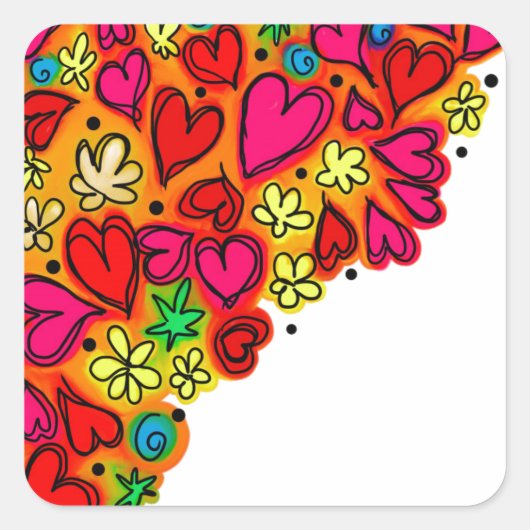 Uniek Schattige hartpatroon Vierkante Sticker (Voorkant)