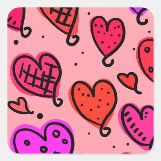 Uniek Schattige hartpatroon Vierkante Sticker (Voorkant)