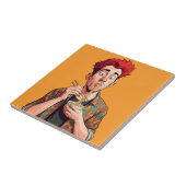 Uniek schilderij Grappige noedel man Sinaasappel Tegeltje (Zijkant)