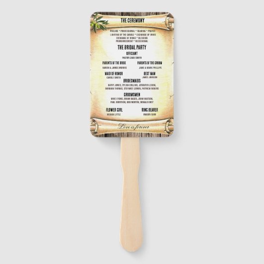 Uniek Scroll & Feather Pen huwelijksprogramma Handwaaier (Achterkant)