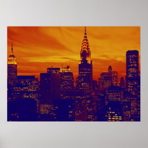 Uniek Sinaasappel Blauw Retro Pop Art New York Pos Poster
