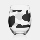Uniek stamloos wijnglas met zwarte koe vlekken wijnglas zonder voet (Voorkant)