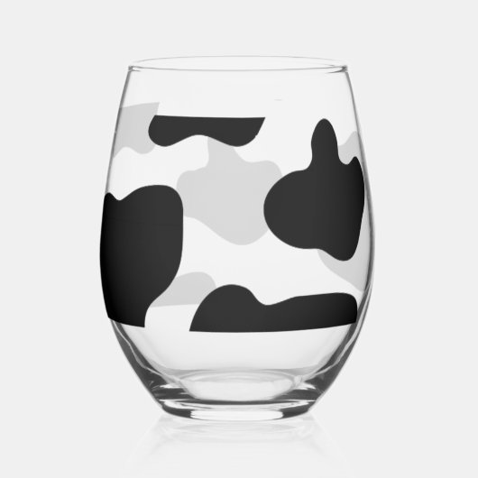 Uniek stamloos wijnglas met zwarte koe vlekken wijnglas zonder voet (Voorkant)