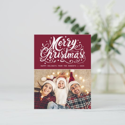 Uniek stijlvol script Modern Christmas Briefkaart (Staand voorkant)