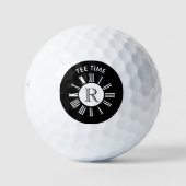 Uniek T-shirt Tijd Klok Monogram Zwart Wit Golfballen (Voorkant)