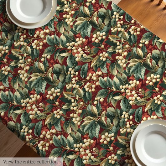 Uniek  tafelkleed in gedempte kersttinten