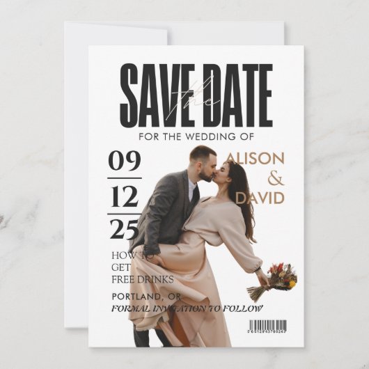 Uniek tijdschrift 2 foto Save the Date Bruiloft Kaart (Voorkant)