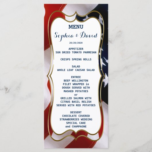 Uniek, trendy USA-vlag Huwelijksmenu op maat Menu (Voorkant)