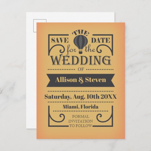 Uniek trouwkaartontwerp met heteluchtballon uitnodiging briefkaart (Voorkant / Achterkant)