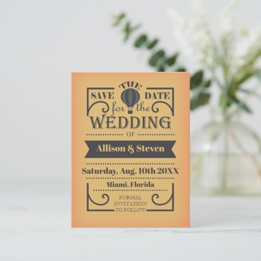 Uniek trouwkaartontwerp met heteluchtballon uitnodiging briefkaart (Staand voorkant)