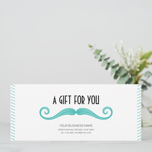 Uniek turquoise logo kapper winkel cadeaubon (Staand voorkant)