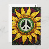 Uniek Vredesteken Zonnebloem Briefkaart (Voorkant / Achterkant)