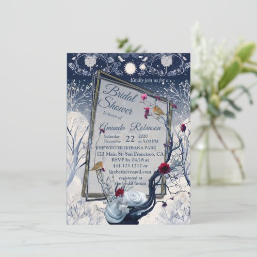 Uniek winter Ikabana feestelijk ontwerp Kaart (Staand voorkant)