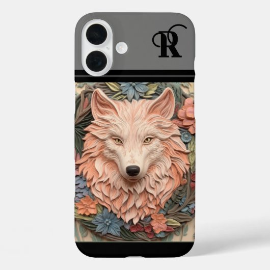 Uniek Wolf en Bloemen monogram Case-Mate iPhone Case (Achterkant)