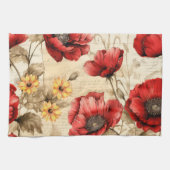 Uniek  zonnebloemen & rood papaverpatroon theedoek (Horizontaal)