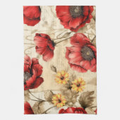 Uniek  zonnebloemen & rood papaverpatroon theedoek (Verticaal)