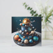 UNIEK ZONNESTELSEL THEMA KINDEREN VERJAARDAGSTAART KAART (Staand voorkant)